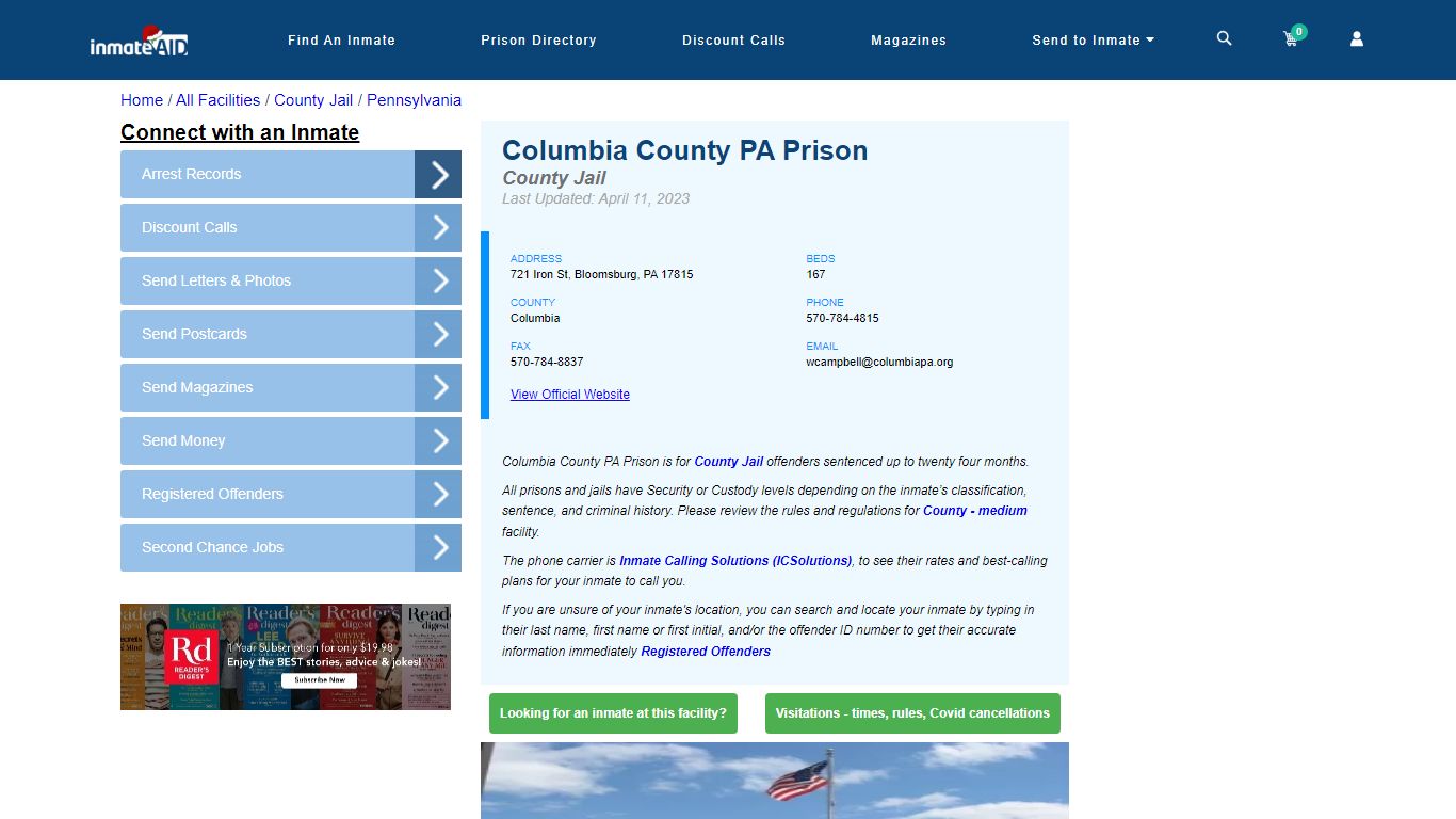 Columbia County PA Prison - Inmate Locator - Bloomsburg, PA