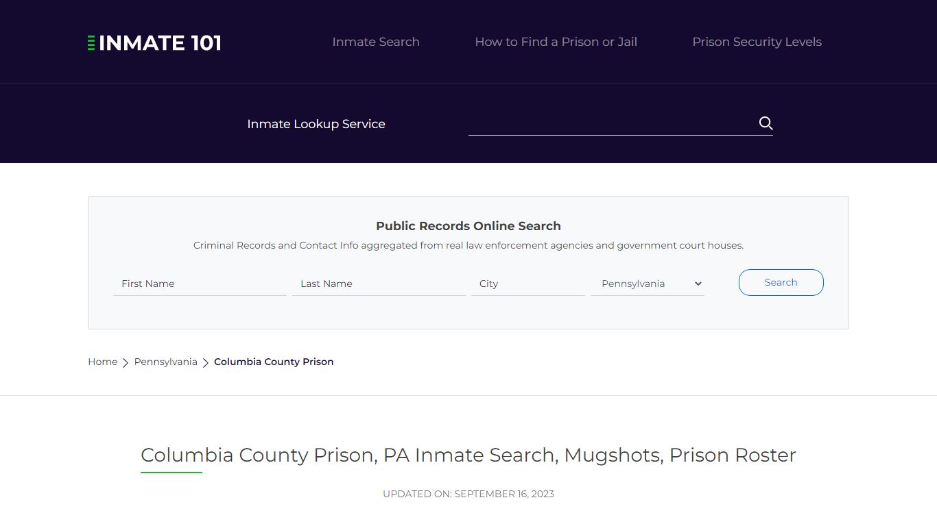 Columbia County Prison, PA Inmate Search, Mugshots, Prison Roster ...